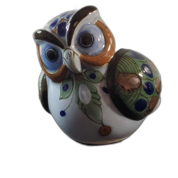 Tonala Mexico Hand Painted Ceramic Owl Figure~Vintage~ - Picture 2 of 7